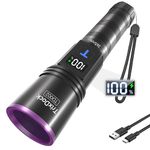 TrixDock UV Torch 365nm Black Light, Rechargeable UV Light Rechargeable with LCD Display, Powerful Ultraviolet Torch for Pet Urine, Stain, Bed Bugs and More [Energy Class A+++]