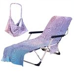 Bohemia Beach Chair Cover with Side Pockets Thick and Quick Dry Chaise Lounge Chair Towel Cover for Sun Lounger Pool Sunbathing Garden Beach Hotel No Sliding (Purple)