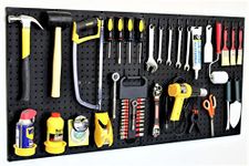 WallPeg 48" Wide Pegboard Kit with 2 Panels & 25 Locking Peg Board Hooks and Panel Set - Tool Parts and Craft Organizer, Plastic, Black