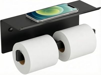 FORIOUS Black Toilet Paper Holder with Shelf, 304 Stainless Steel Wall Mount Commercial Toilet Paper Dispenser, Double Tissue Roll Holder for Bathroom, Matte Black
