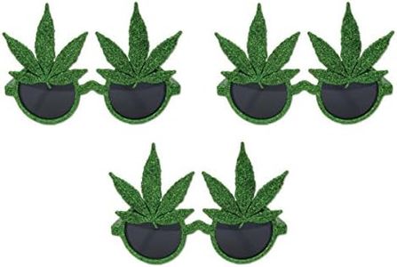 Beistle 60053 3 Piece Glittered Weed Glasses, Green