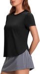 PINSPARK Womens Short Sleeve Workout Tops Plus Size Side Slits Gym Shirt Sun Protection Sport Shirt Athleisure Tops Black XXL