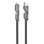 Stuffcool Quad Pro 4 in 1 Metal Flat Braided Indestructible Cable 1.5m 60W with lightning to type C, type C to C, Lighting to type A compatible for iPhones, iPads, Macbooks, Type C Laptops (Grey)