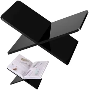 Acrylic Book Stand-Open and Closed Bookstand for Display Stand and Reading Coffee Table-Magazine and Book Holder-for Recipe Cookbooks,Documents,Textbook,Art Books,Bibles,Easel-Home and Office-Black