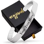 Myjewel Personalized Gold-Plated Stainless-Steel Cuff Bracelet with Free Custom Inspirational Text Engrave Name Mantra Text Minimalist Bracelet for Men & Women