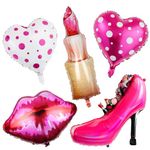 Makeup Birthday Party Decorations Balloon - 5 Pieces of Makeup Balloons, Red Lips, Lipstick, High Heels, Love Foil Balloons, For Girls Ladies Birthday Bridal Shower Spa Party Valentine's Day Decor