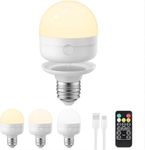 LGMCF E27 Screw LED Bulb Rechargeable, 3 Color Dimmable Light Bulb with Magnetic Base Detachable, 5W Portable Battery Powered Bulbs with Remote Control and Timer for Non Hardwired Lamps, Emergency