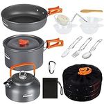 OVERMONT Camping Cookware Set Outdoor Cooking Kettle Mess Kit Pots Pans Ultralight Portable for Backpacking Hiking Picnic Fishing Mountaineering