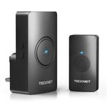 TECKNET Wireless Doorbell, Plug in Door Bells Cordless IP65 Waterproof Door Chime Battery Operated Button up to 400M Range, 60 Chimes, LED Light, 4.5 Year Battery Life (Black)