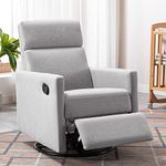 Merax Modern Upholstered Manual Swivel Recliner Chair w/Headsupport Adjustable Nursery Glider Rocker for Living Room, Bedroom Gray