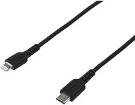 StarTech.com 2m USB C to Lightning Cable - Durable Black USB Type C to Lightning Connector Fast Charge & Sync Charging Cord, Rugged w/Aramid Fiber Apple MFI Certified iPhone 11 iPad Air (RUSBCLTMM2MB)