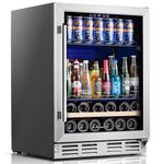Beverage Fridge 24 Inch Beverage and Wine Cooler Built-in or Freestanding - 120 Cans & 16 Bottles Capacity Wine Refrigerator Cooler