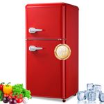 EUASOO - Compact Refrigerator 3.5 Cubic Feet Retro Fridge with Double Door, Small Fridge with Freezer, 7 Level Adjustable Thermostat for Garage, Bedroom, Office, Apartment,