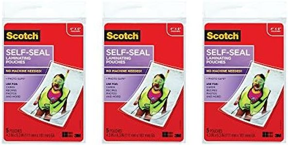 3 Pack of 5 Scotch 4 x 6 Inches Self-Sealing Laminating Pouches