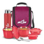 Milton Pro Lunch Tiffin (3 Microwave Safe Inner Steel Containers, 180/320/450 ml; 1 Plastic Chutney Dabba,100 ml; 1 Aqua Steel Bottle, 750 ml, Steel Spoon and Fork)With Insulated Fabric Jacket, Maroon