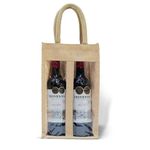 Discount Fabrics LTD Hessian Window Wine Bag: Jute Bottle Bag with Drawstrings, Gift Bag for Wine - Ideal Wine Carrier Bag for Birthdays, Weddings, Parties, Christmas (2 Window, 1 Pack)