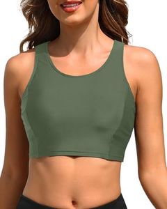 Tempt Me Women's Olive Green Sports Bra Swimsuit Scoop Neck Bikini Racerback Swim Crop Padded Bathing Suits Top M