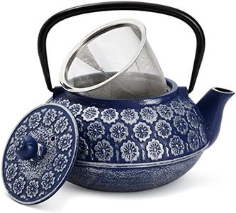 Japanese Cast Iron Teapot with Infuser for Loose Leaf and Tea Bags, Kettle Includes Handle and Removable Lid (Blue, 34oz)