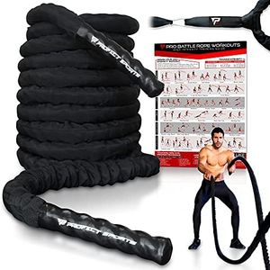 Pro Battle Ropes with Anchor Strap Kit - Upgraded Durable Protective Sleeve - 100% Poly Dacron Heavy Battle Rope for Strength Training, Cardio Workout, Crossfit, Fitness Exercise Rope, Black Battle Rope with DuraMax Sleeve and Anchor Strap Kit, 1.5 inch Diameter x 40 ft Length