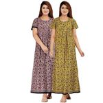 Tout ENESMLE Women's Pure Cotton Regular Nighty Rajasthani Nighty Rajasthani Gown Jaipuri Nighty Jaipuri Gown Maxi Gown (Pack of 2 pcs) (Free Size, PurpleLight&Green)