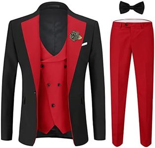YFFUSHI Men's Slim Fit 3 Piece Suit One Button Blazer Vest Pants Wedding Prom Party Suits Set Red