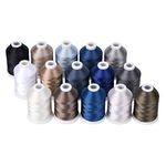 Simthread Embroidery Thread Blue Series Polyester Multi-Purpose Serger Thread 15 Spools Set, Each Spool Sewing Thread 40WT and 1100YD for Embroidery Sewing Machine (15 Spools Gray Series)