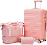 imiomo 3 Piece Luggage Sets,Suitcase with Spinner Wheels,Luggage Set Clearance for Women, Lightweight Rolling Hardside Travel Luggage with TSA Lock, Pink, 24 Inch Luggage with Duffel Bag, Carry on