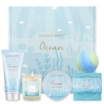 Spa Gift Kit for Women - 5 Pcs Bath and Body Gift Set with Ocean Scent, Spa Gift Basket for Her, Gifts for Women Includes Scented Candle, Bath Bomb, Body Butter, and More, Birthday Christmas Gifts ldea