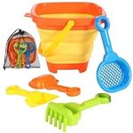 6 PCS Foldable Beach Toys Set, 4 Sand Shovels for Kids, 1 Portable Silicone Pail, 1 Mesh Bag, Beach Sand Toys Set, Cute Beach Toys for Children Boys and Girls Summer Beach Party