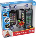 Infini Fun My First Tech Trio - Imitation Game for Kids, Fake Phone, Toy Keys & TV Remote for Imaginative Play - Ultra-Realistic Pretend Kids Play Set, Discover Colours & Sounds - For Ages 18 Months +