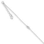 14ct White Gold Polished Adjustable Spring Ring Mirror Beaded Anklet Jewelry for Women - 23 Centimeters