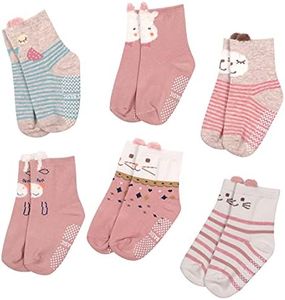 Baby Socks Non Slip 6 Pairs, Ultra-Soft Cotton Toddler Crew Socks For 12-36 Months Boys Girls Kids Infant Ankle Socks with Grips For 1-3 Years Old Babies Boy Girl