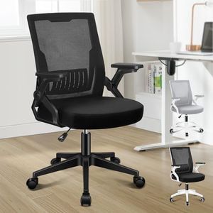 ALFORDSON Ergonomic Mesh Office Chair for Home Office, Mid-Back Student Computer Study Desk Chair with Adjustable Flip-Up Arm & Lumbar Support, Gaming Racing Task Chair, Conrad All Black