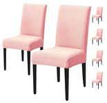 House of Quirk Elastic Jacquard Chair Cover Stretch Removable Washable Short Dining Chair Cover Protector Seat Slipcover (Pack of 6, Pink)