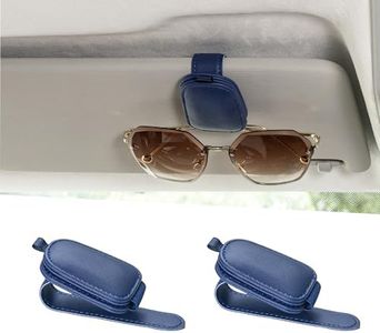 Yuoyar Sunglass Holder for Car, Magnetic Leather Sunglasses Holder and Ticket Card Clip, Car Visor Accessories, 2 Packs (Blue)