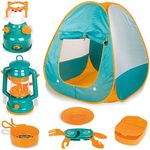 Little Explorers Pop up Play Tent with Camping Gear Toy Tools Set for Kids (7 Pieces)