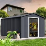 Garvee 8x15 Ft Metal Storage Shed with Pitched Roof & Lockable Door Galvanised Steel Storage Shed, Backyard Garden Patio Lawn Outdoor Sheds Large Garden Metal Shed for Garden, Patio, Backyard, Grey