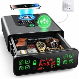 Biometric Smart Gun Safe with Wireless Charging, Voice Unlock Bedside Safe
