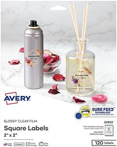 Avery Printable Blank Square Labels, 2" x 2", Glossy Crystal Clear, 120 Customizable Labels (22853)