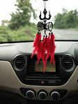 BiyoWood Dream Catcher Hand Made For Positive Vibes, Wall Decor And Car Hanging Made With Acrylic Material Of Feathers (Trishul), Grey