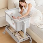 3-in-1 Baby Bassinet, Rocking Bassinet, Bedside Bassinet for Baby, Stable and Secure Bassinet Bedside Sleeper for Newborn & Infant, 6 Height Adjustable with Wheels, Mattress & Breathable Mesh