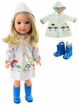 American Fashion World White Raincoat with Electric Blue Rain Boots Fits 14" Wellie Wisher Dolls | 14'' Inch Doll Clothing