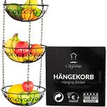 Chefarone Adjustable Hanging Fruit Basket and Vegetable Basket. 3-Tier hanging storage rack for fruit and veg with Chain Hanging Hook and Detachable Fruit Baskets (Black)