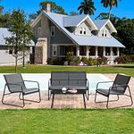 Grand patio Conversation Sets 4 Pieces, Garden Table and Chairs, Mesh Sling Farbic, Waterproof, Breathable, Garden Furniture Sets for Outdoor, Backyard, Poolside (Black)