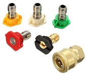 JPT Stainless Steel Multiple Degree Washer Spray Nozzle Tips Quick Pressure Washer Nozzle, 1/4", 5-Pack + Quick Connector 1/4" Brass