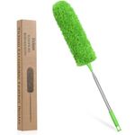 Vicloon Extendable Microfiber Duster, Feather Duster with Extra Long 100 inches Telescopic Pole and Bendable Head, Hand Duster for Cleaning High Ceiling Fans, Cars, Blinds, Cobweb Green