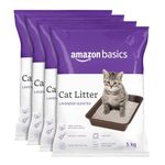 Amazon Basics Scoopable Smart White Bentonite Scented Cat Litter | 20 Kg | 5 Kg X 4 Packs | Organic | from Turkey | Dust-Free | Lavender Fragrance