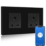 BSEED Smart Socket, WiFi Outlet Socket Work with Alexa and Google Home, Smart Life App Remote Control, Smart Timer Wall Sockets, No Hub Required, 2.4Ghz Only,13A,2 Gang Black