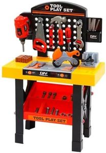 Keezi Kids Tool Set, 54pcs Pretend Play Toy Tools Workbench Station Hammer Drill Screw Kit Cardboard Screwdriver Toys Children Workshop Educational Bench Playset, with Rack Multicoloured