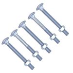 TERF® M6 X 75mm Cup Square Carriage Bolt and Nut M6 (6mm) X 75mm Coach Bolts with Hexagon Nuts - Pack of 10